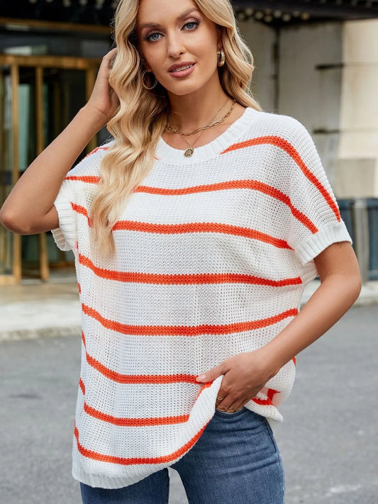 Striped Oversized Casual Sweater with Relaxed Fit