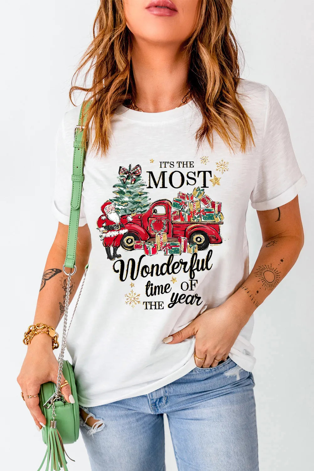 NicholesGifts Women Graphic Round Neck Short Sleeve Christmas T-Shirt NicholesGifts