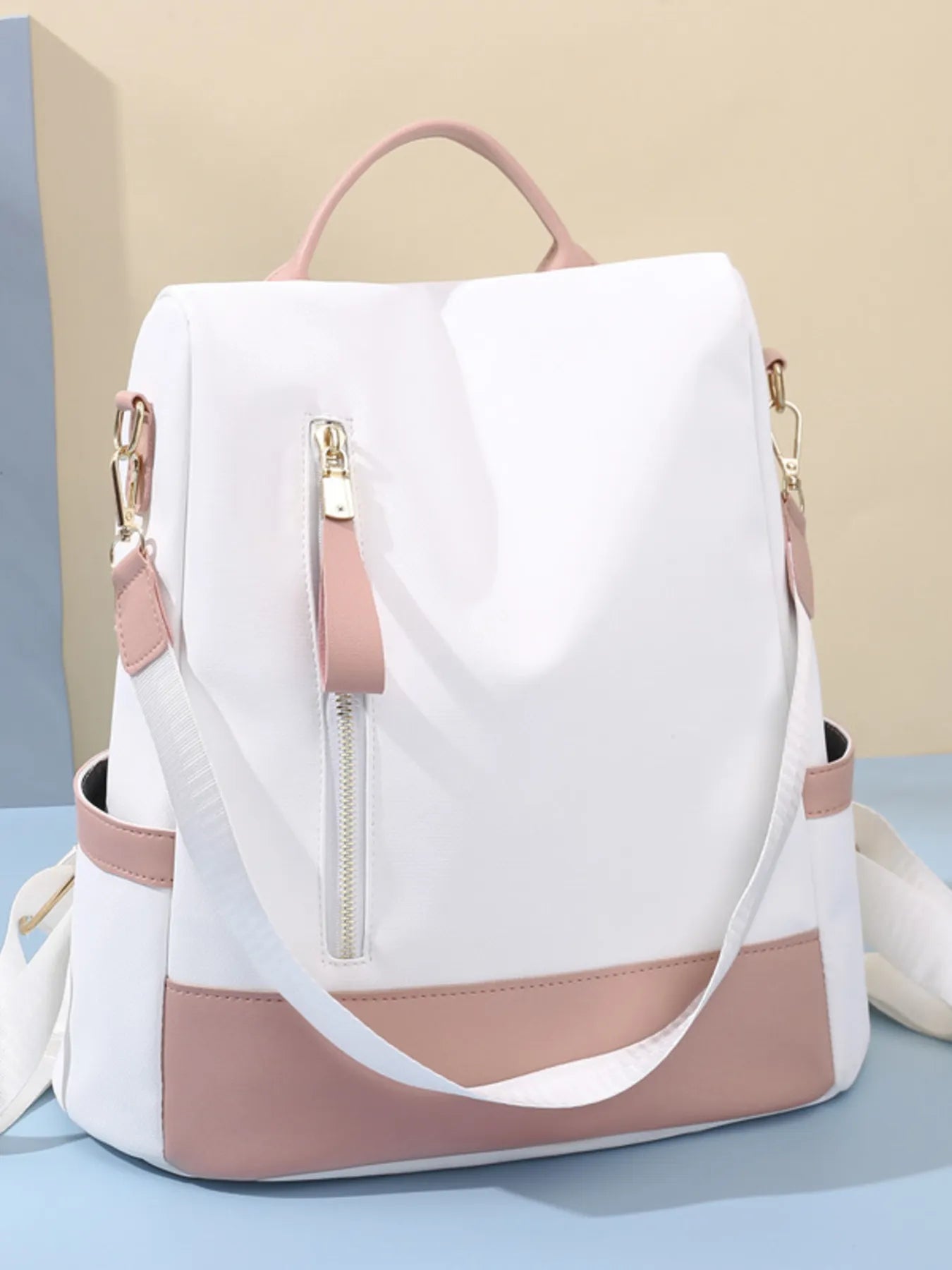 Color Block Convertible Backpack Bag Trendsi
