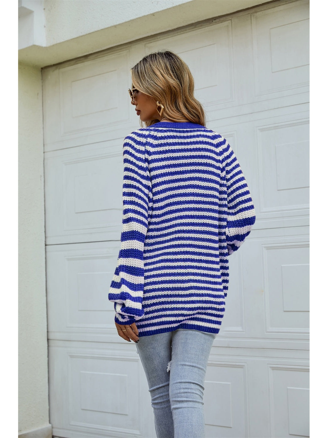 Women Striped Button Up Long Sleeve Cardigan nicholesgifts
