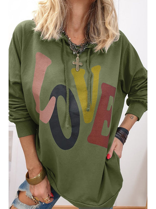 LOVE Drawstring Dropped Shoulder Hoodie NicholesGifts