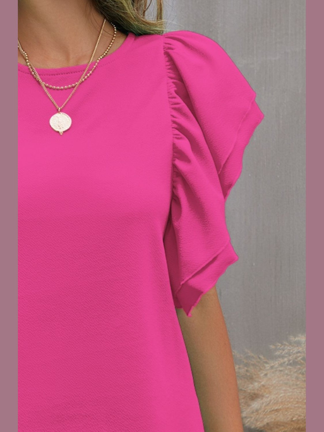 Round Neck Flounce Sleeve Blouse