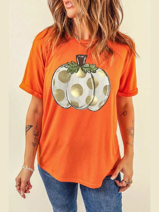 Pumpkin Graphic Round Neck Short Sleeve T-Shirt Trendsi