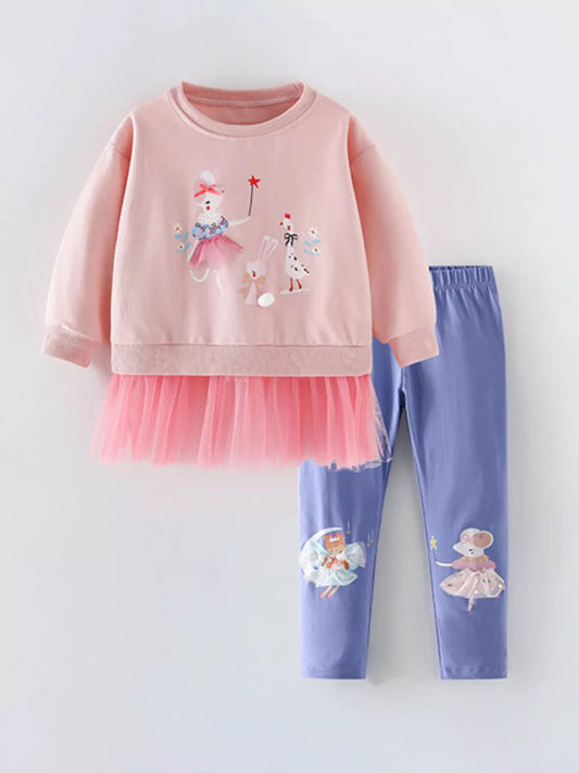 Children's Cartoon Tulle Hem Top and Pants Set NicholesGifts