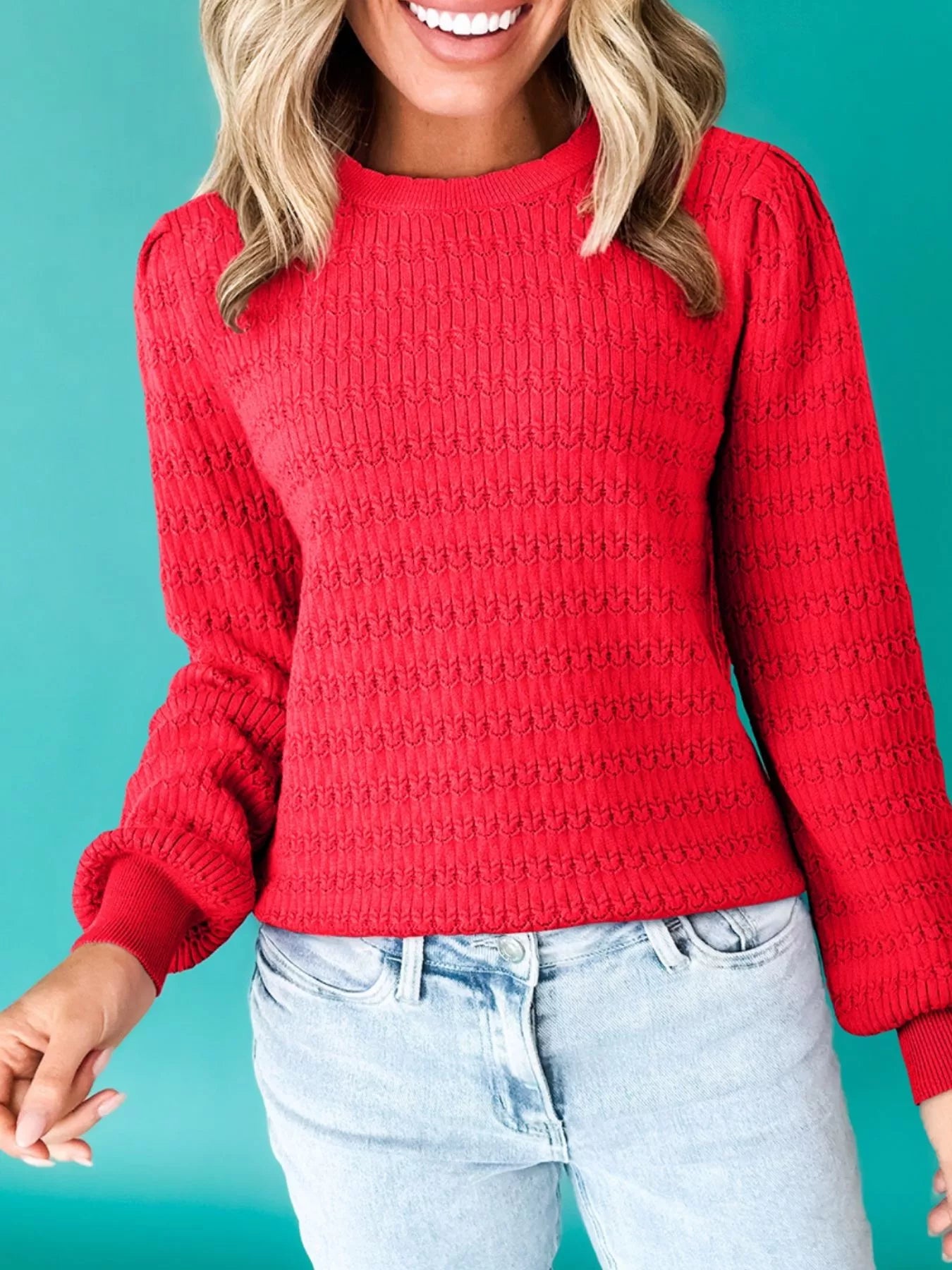 Ribbed Cuffs Crew Neck Sweater Trendsi