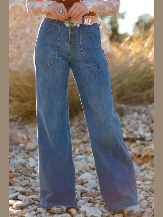 High-Waisted Wide-Leg Button-Front Jeans NicholesGifts