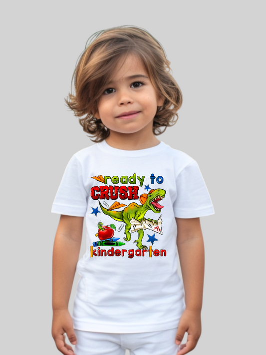 Toddler Boys Dinosaur Ready To Crush Kindergarten Short Sleeve Tee Shirt for Bac nicholesgifts