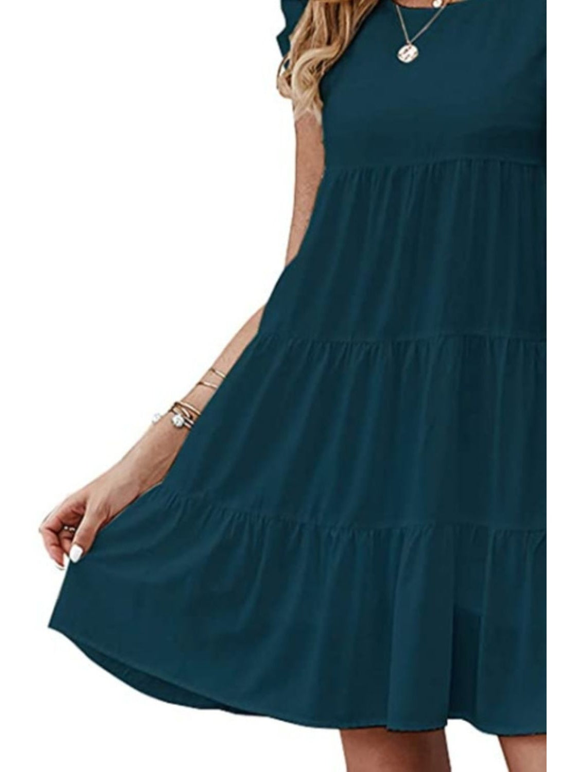 Ruffled Round Neck Cap Sleeve Mini Dress