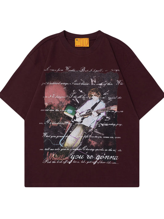 Men's Vintage Graphic Short Sleeve Oversized T-Shirt Trendsi