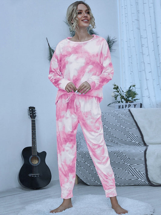 Tie-Dye Round Neck Top and Pants Lounge Set NicholesGifts