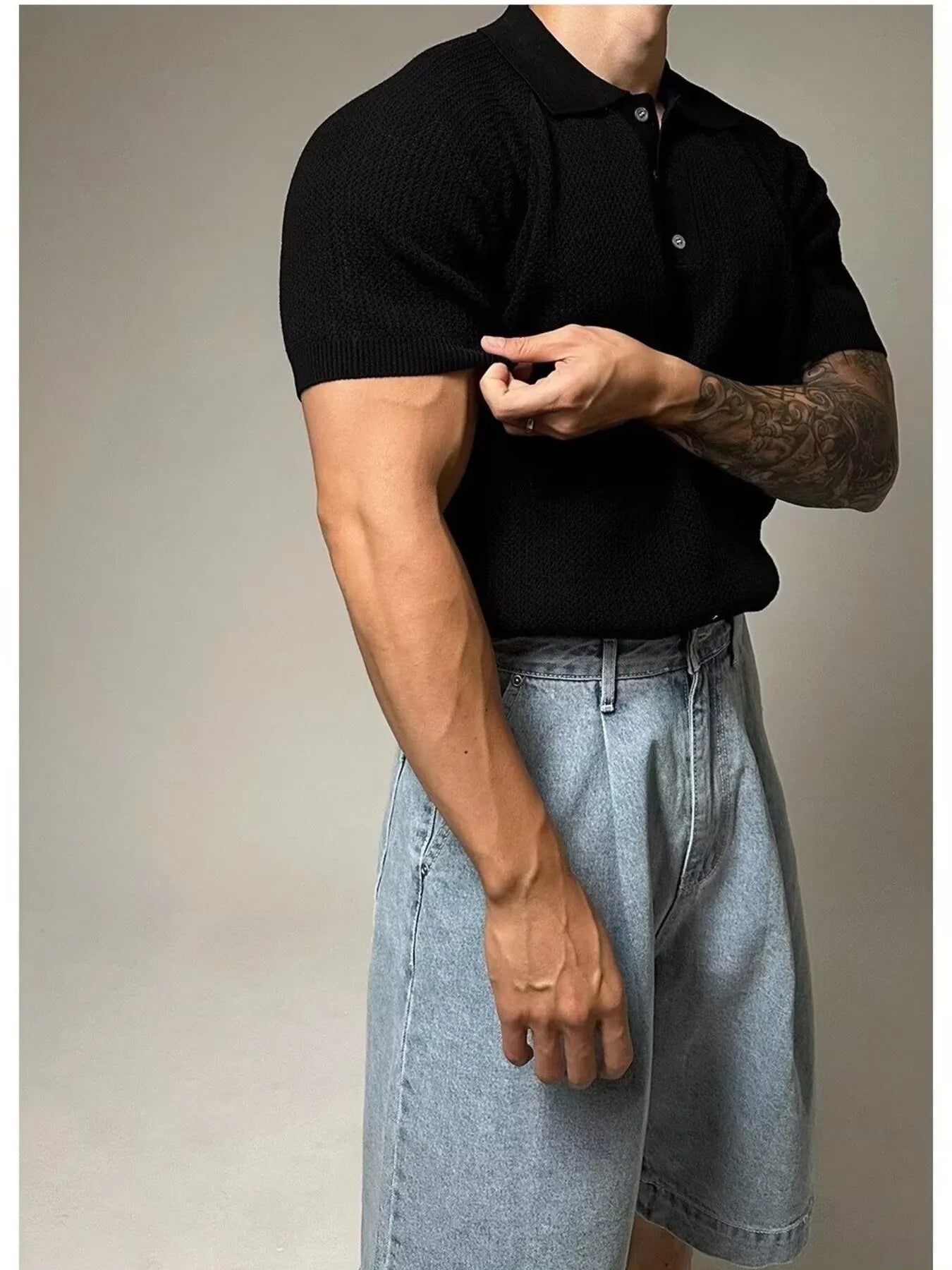 Men's Full Size Textured Knit Short Sleeve Polo Plus Size