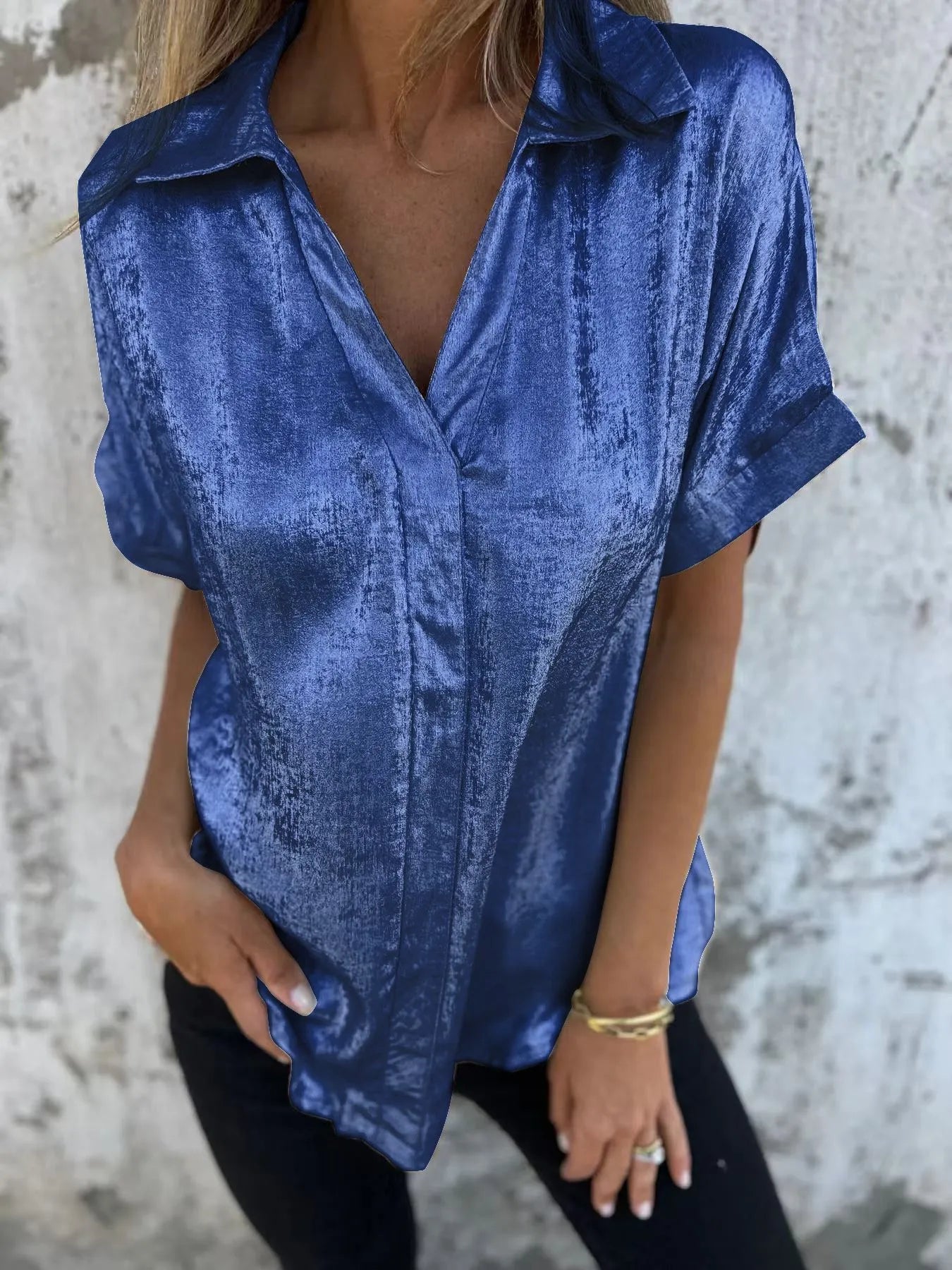 Full Size Collared Neck Short Sleeve Shirt Plus Size
