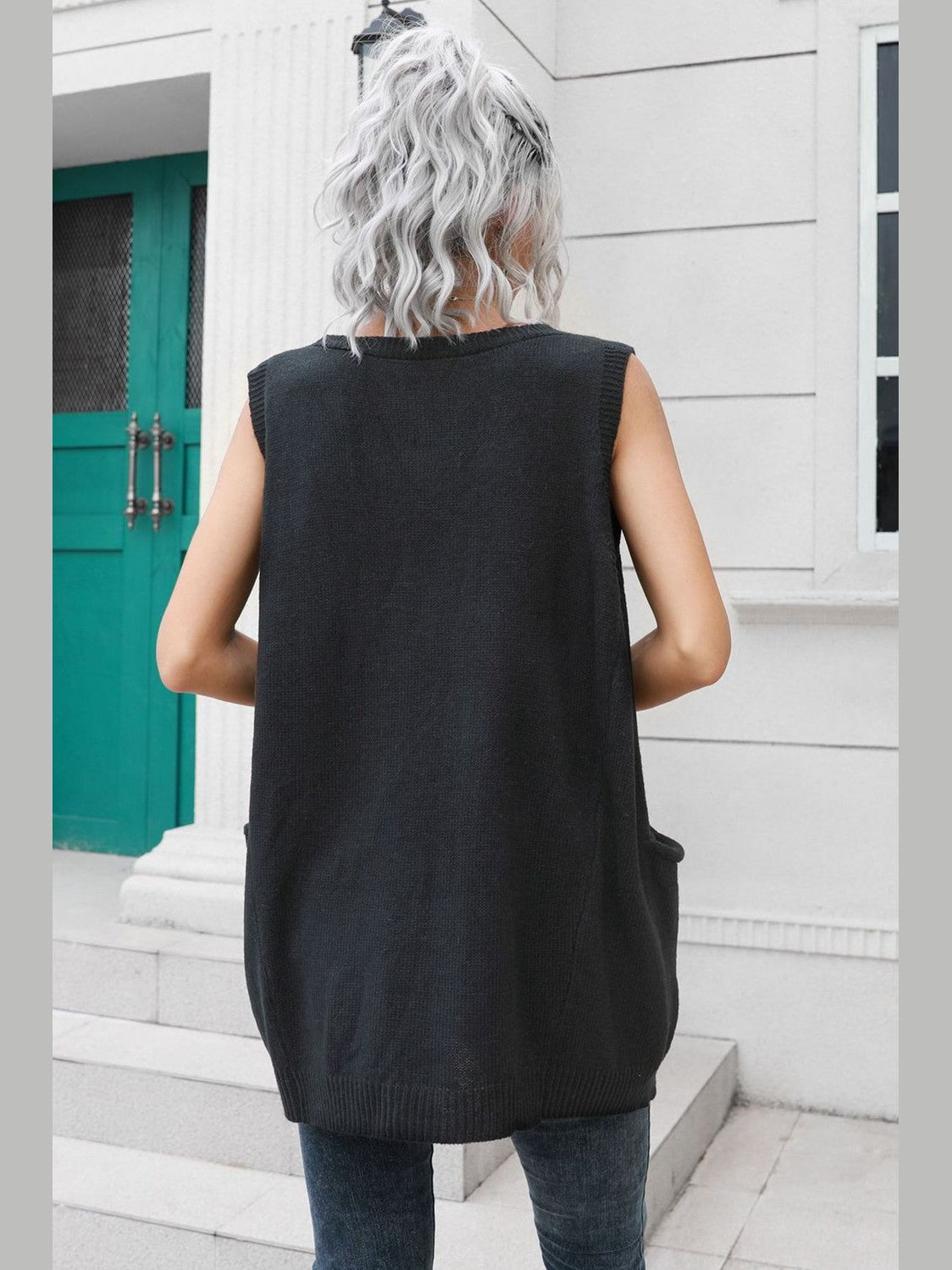 V-Neck Sleeveless Sweater Vest with Pocket nicholesgifts