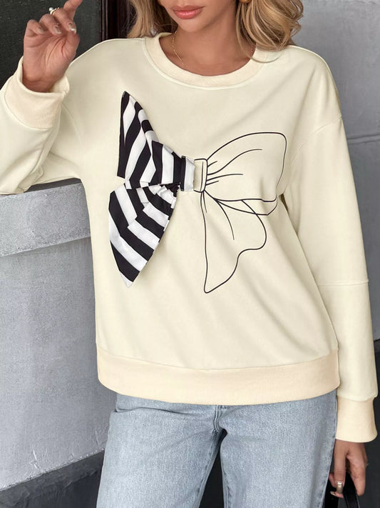 Bow Round Neck Dropped Shoulder Sweatshirt nicholesgifts