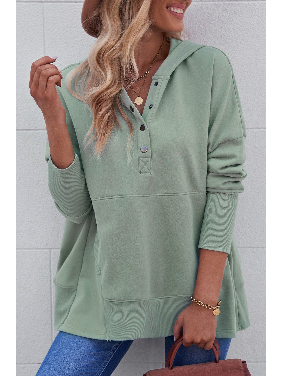NicholesGifts Women Quarter-Snap Dropped Shoulder Hoodie NicholesGifts