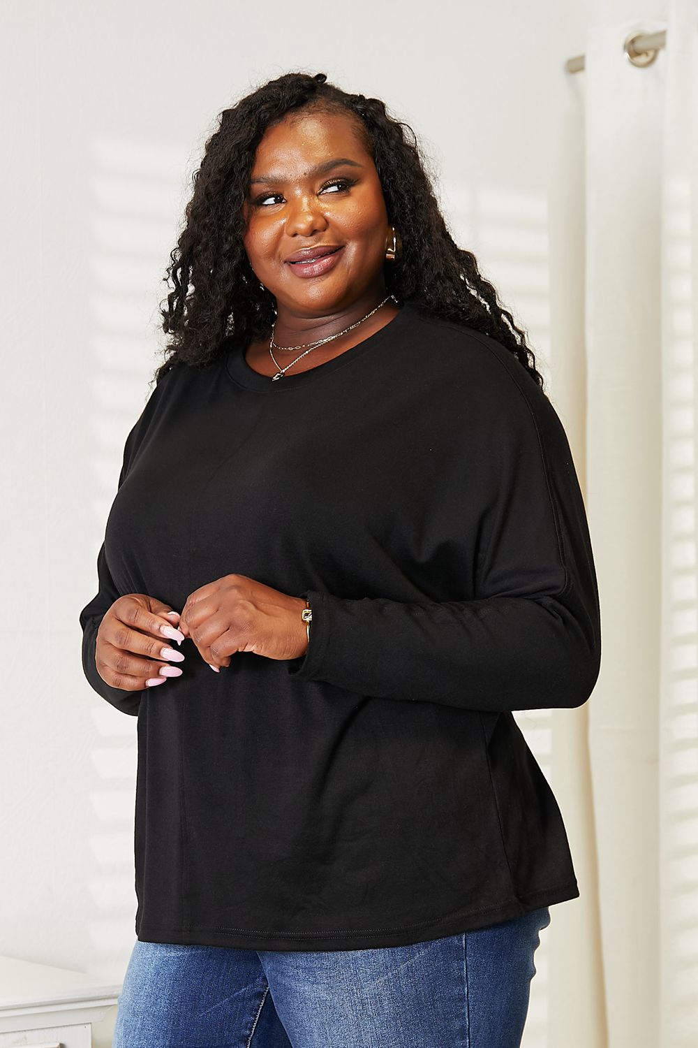 Double Take Seam Detail Round Neck Long Sleeve Top NicholesGifts