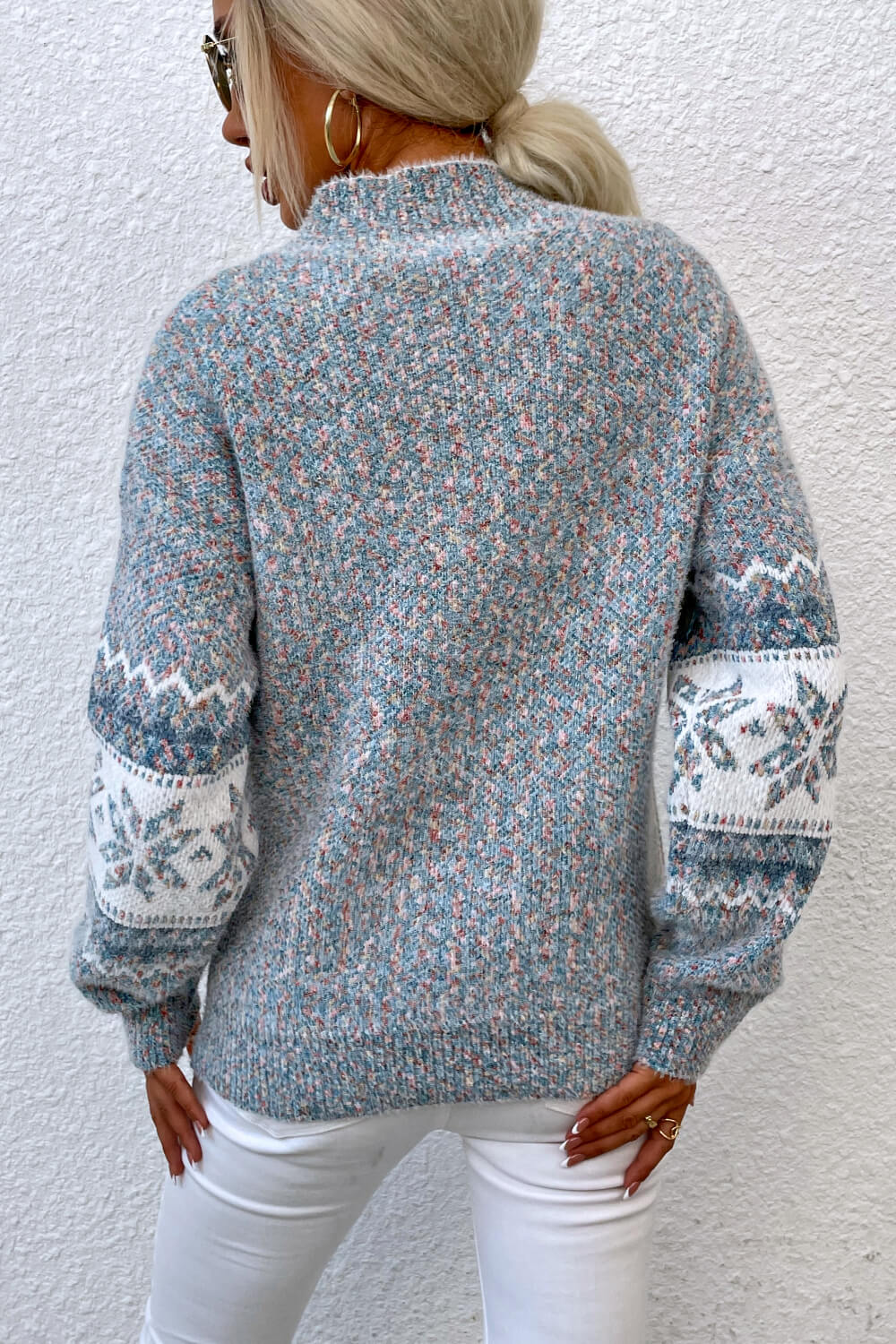 NicholesGifts Women Snowflake Pattern Mock Neck Sweater NicholesGifts