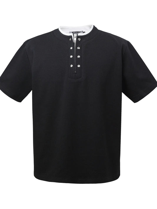 Men's Contrast Half Zip Short Sleeve T-Shirt Trendsi