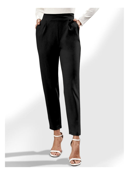 Women Black High Waist Straight Pants with Pockets NicholesGifts