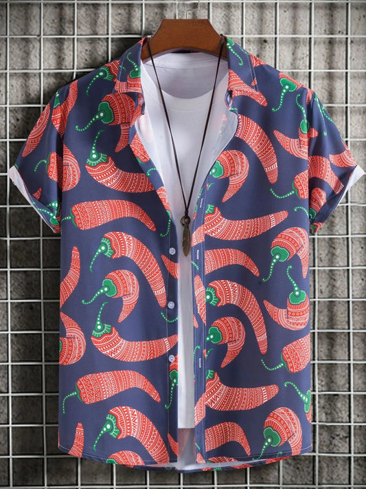 Men's Plus Size Chili Print Hawaiian Beach Shirt NicholesGifts