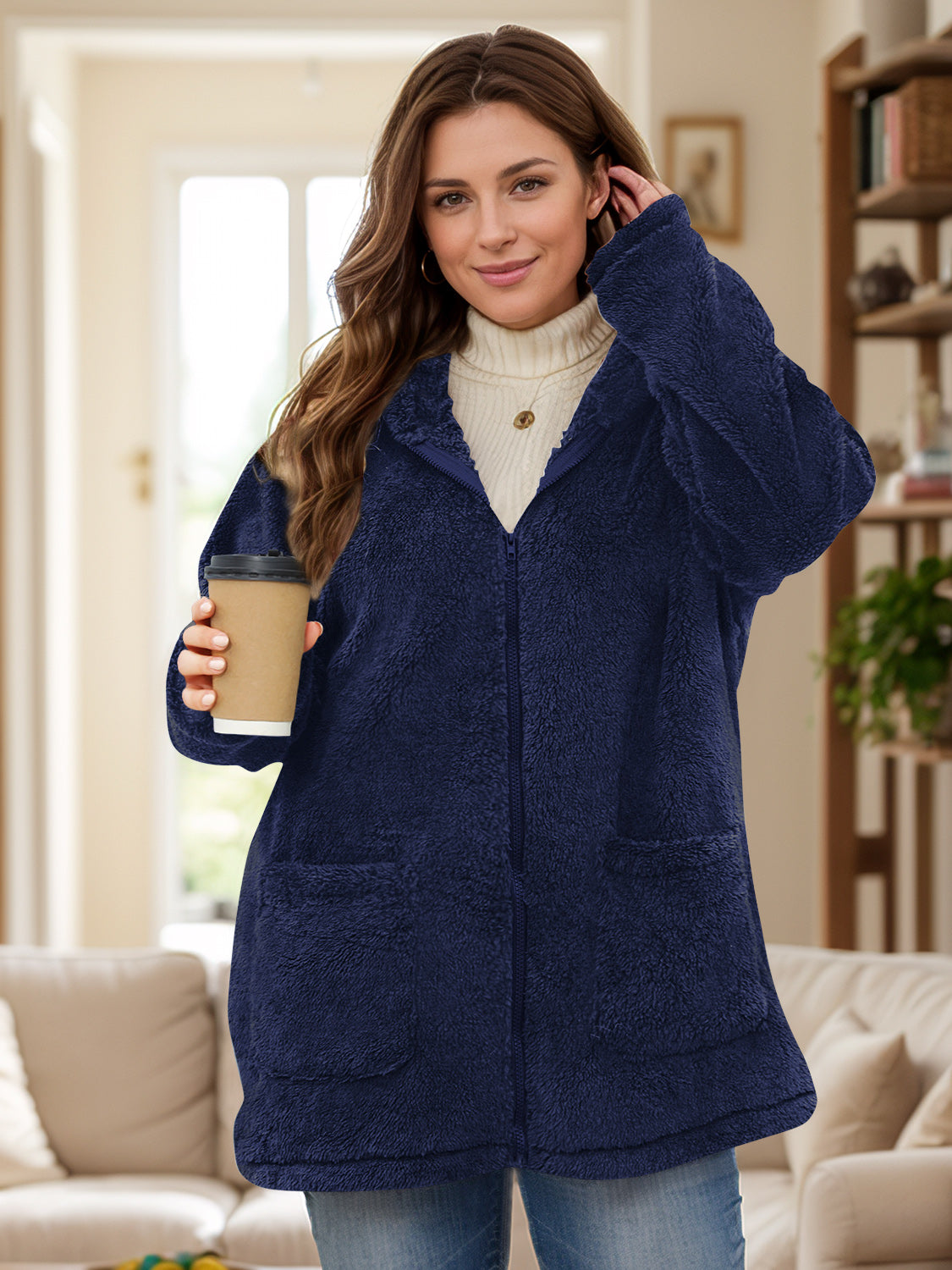 NicholesGifts Women Plus Size Women Zip Up Long Sleeve Hooded Outerwear NicholesGifts