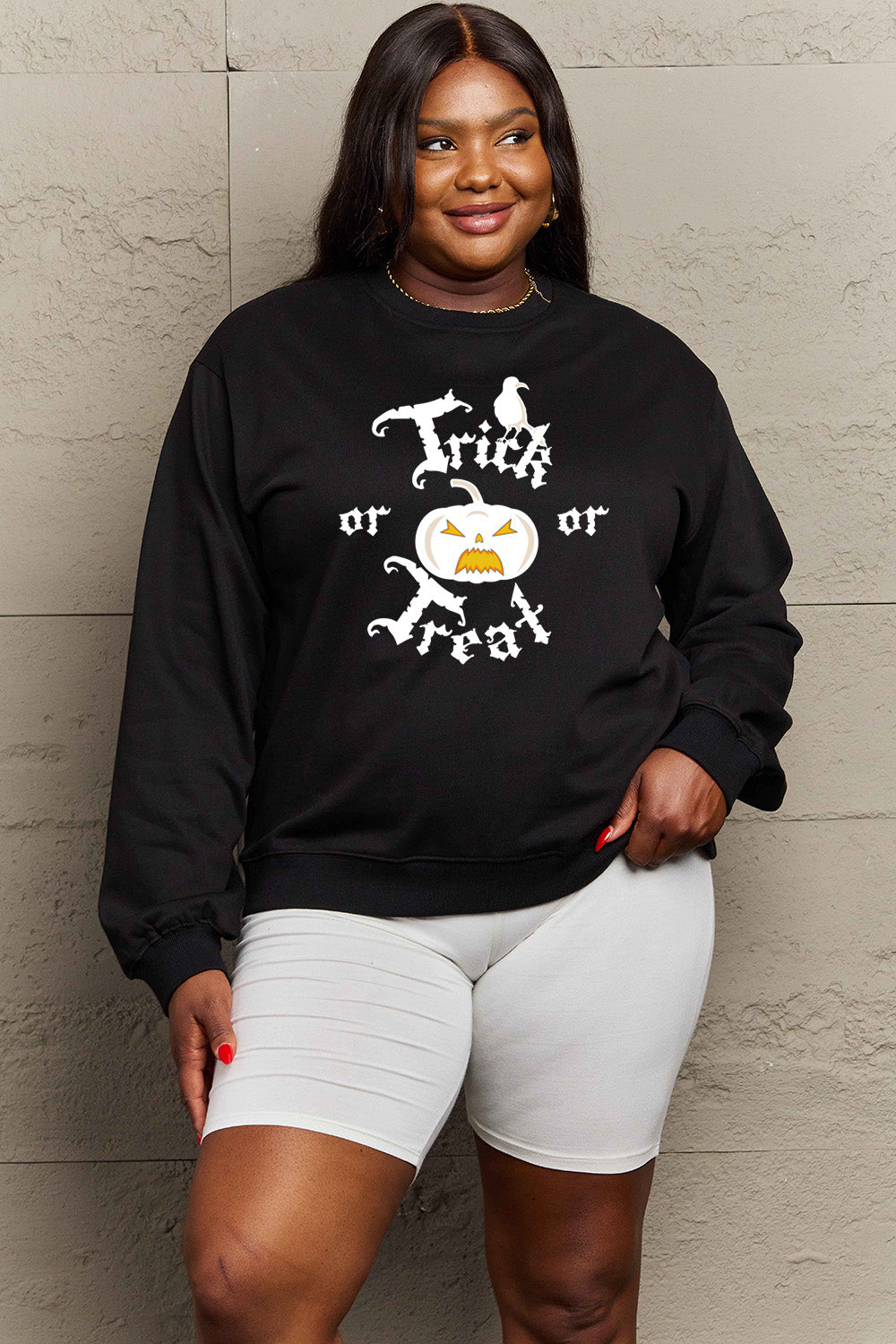 Simply Love Full Size TRICK OR TREAT Graphic Sweatshirt NicholesGifts