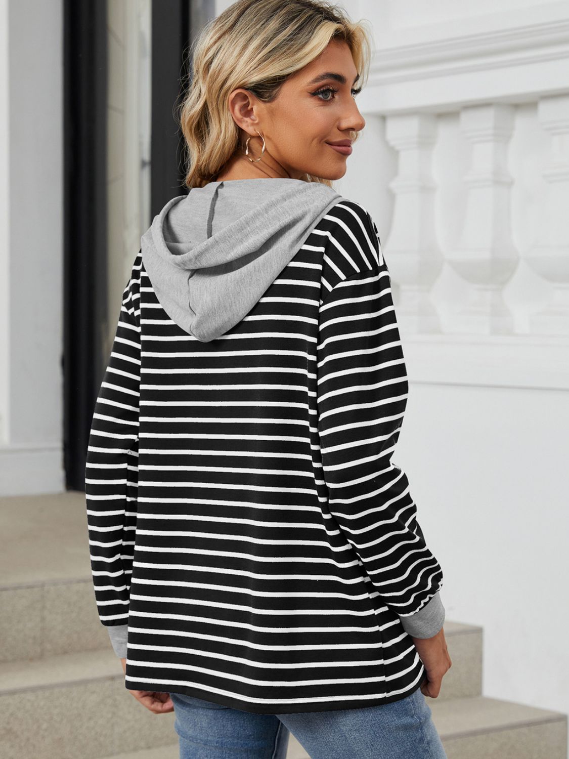 NicholesGifts Women Drawstring Striped Long Sleeve Hoodie NicholesGifts