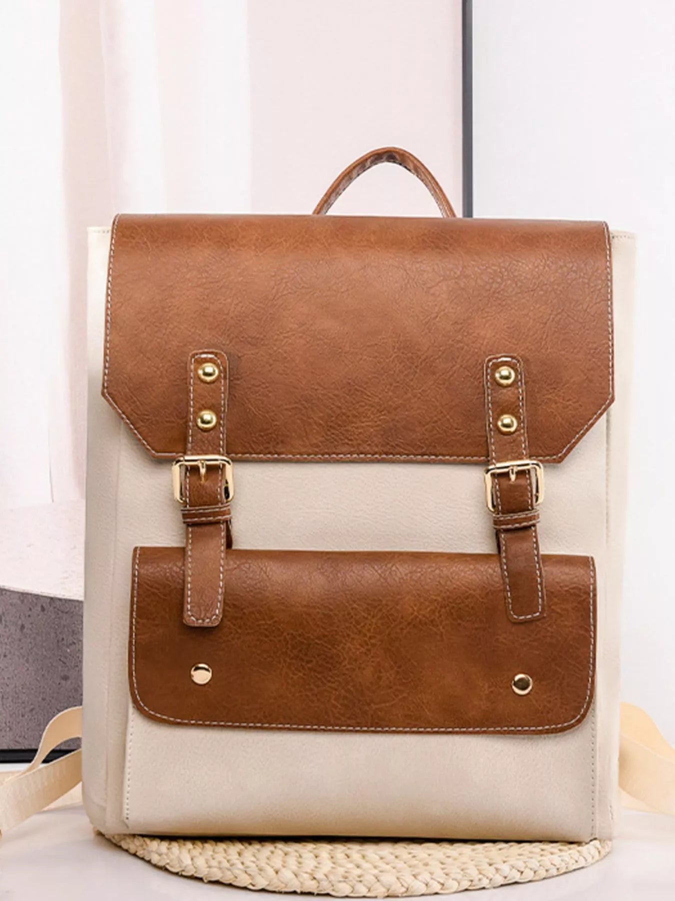 Two Tone Buckle Backpack Bag nicholesgifts