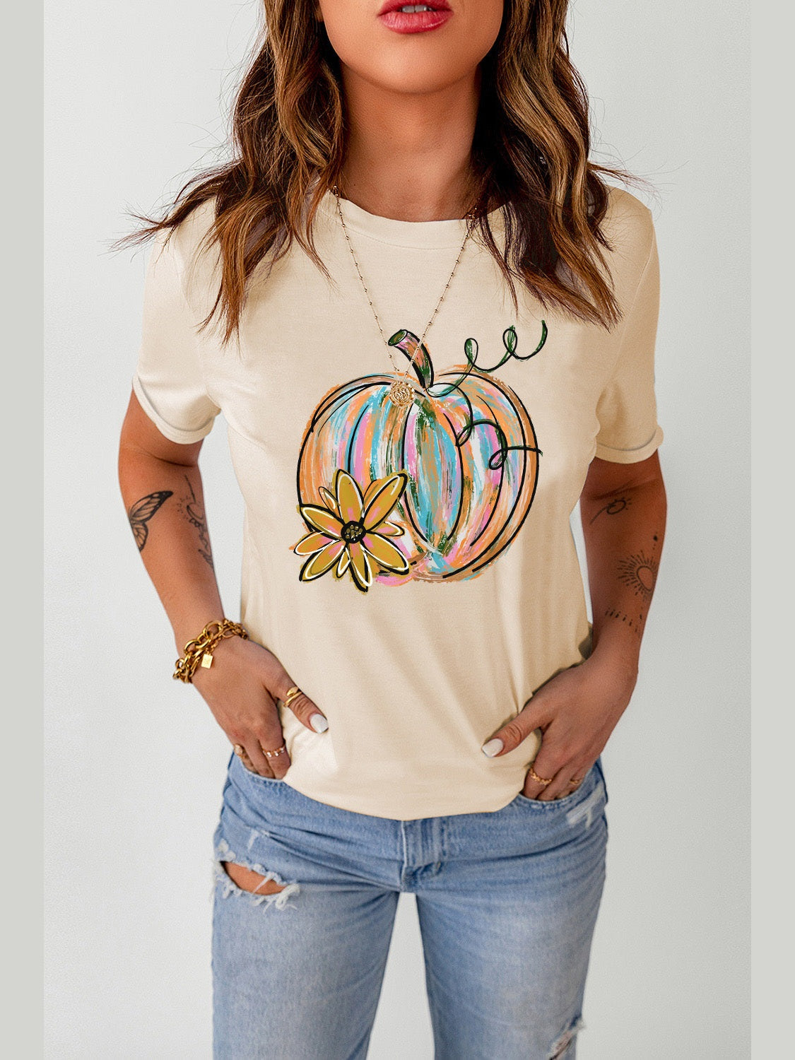 Pumpkin Graphic Round Neck T-Shirt