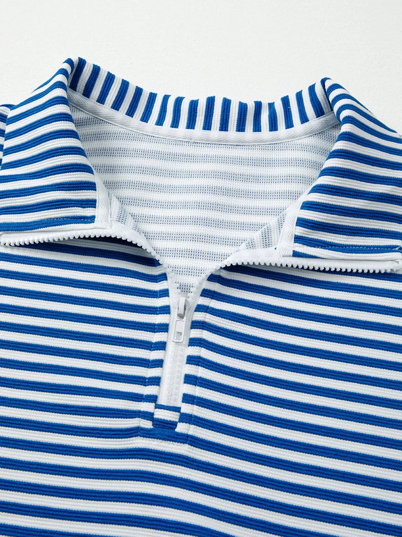 Stripe Quarter Zip Collar Long Sleeve Top Trendsi