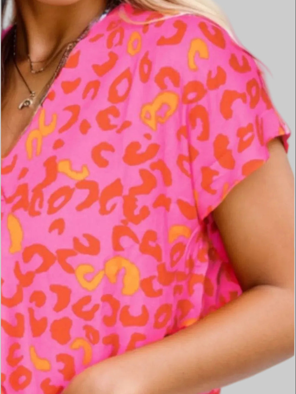 Printed V-Neck Cap Sleeve Blouse nicholesgifts