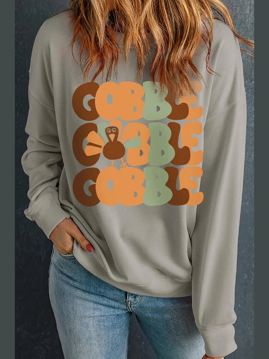 Letter Graphic Round Neck Long Sleeve Sweatshirt