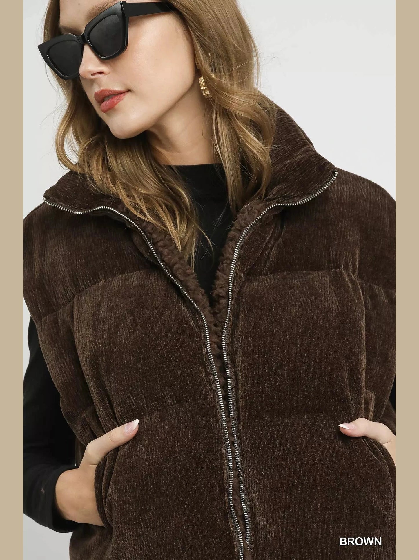 Umgee Sherpa-Lined Zip Vest with Drawstring Hem nicholesgifts