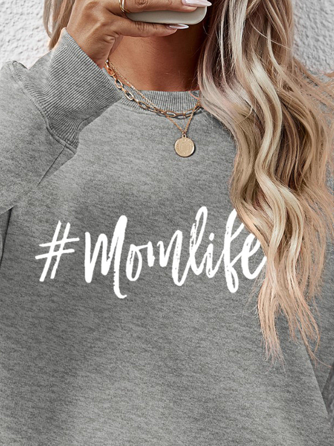 NicholesGifts Women Letter Graphic Mom Life Round Neck Sweatshirt NicholesGifts