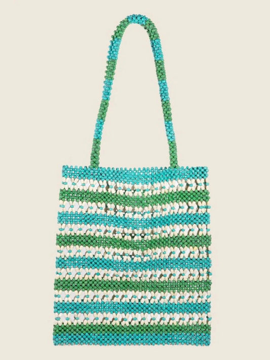 Fame Contrast Wooden Beaded Tote Bag NicholesGifts