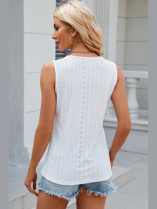 Eyelet V-Neck Wide Strap Tank