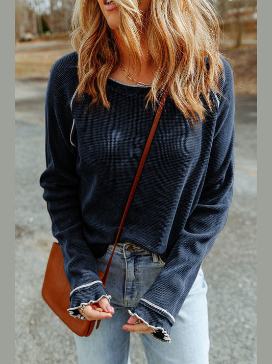 Long Raglan Sleeve Round Neck Top nicholesgifts
