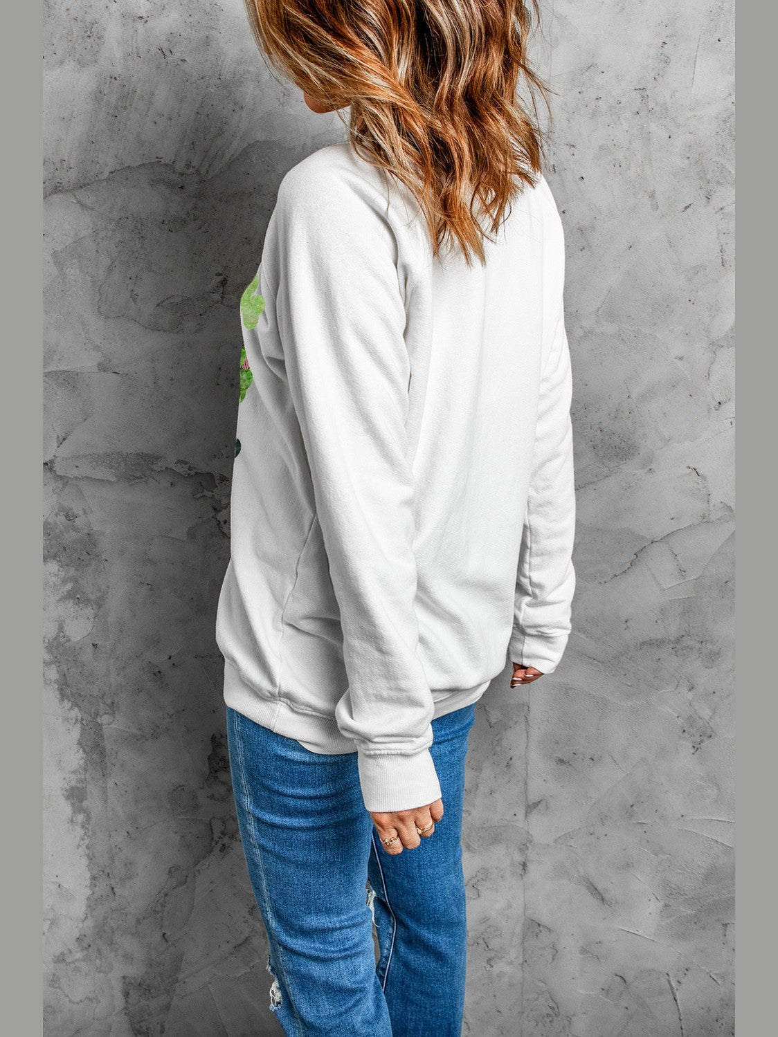 Women Lucky Clover Round Neck Dropped Shoulder Sweatshirt nicholesgifts