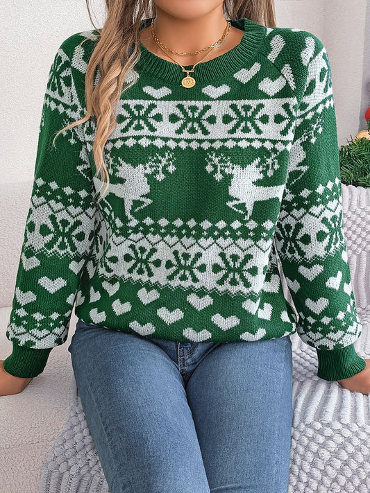 Christmas Element Round Neck Long Sleeve Sweater NicholesGifts