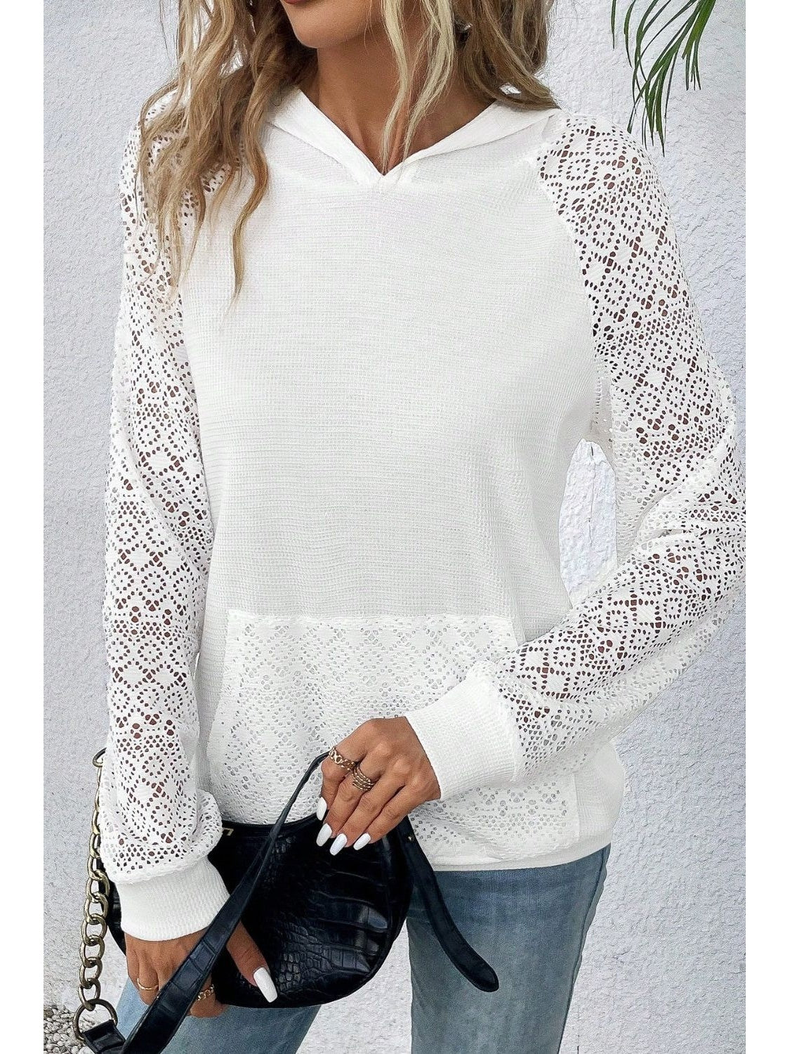 NicholesGifts Women Waffle-Knit Long Sleeve Hoodie NicholesGifts