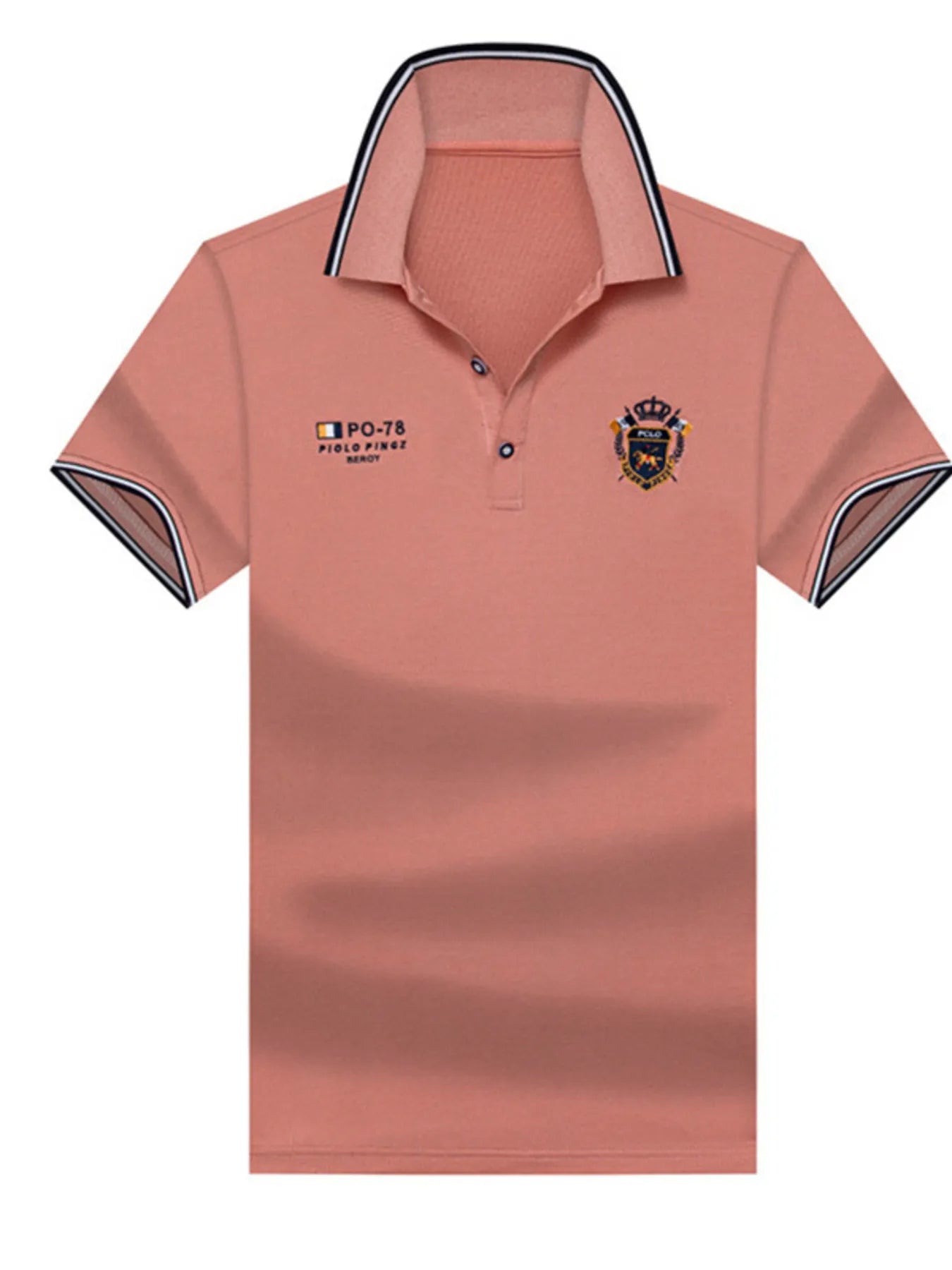 Men's Plus Size Striped Collar Embroidered Detail Polo