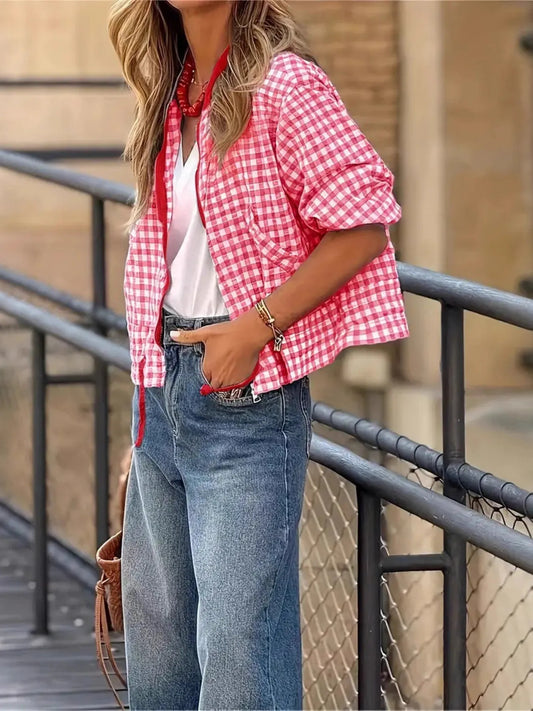 Plaid Zip Up Long Sleeve Jacket