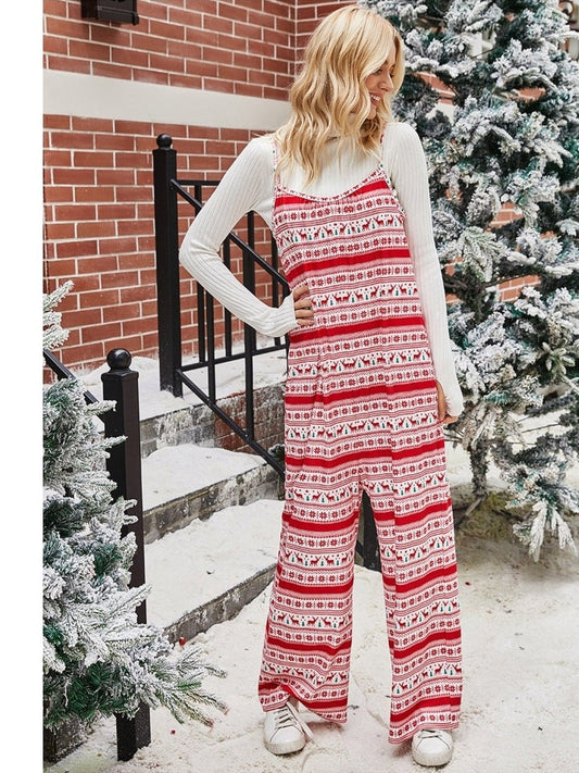 Shiny Christmas Color Contrast Wide-Legged Jumpsuit NicholesGifts