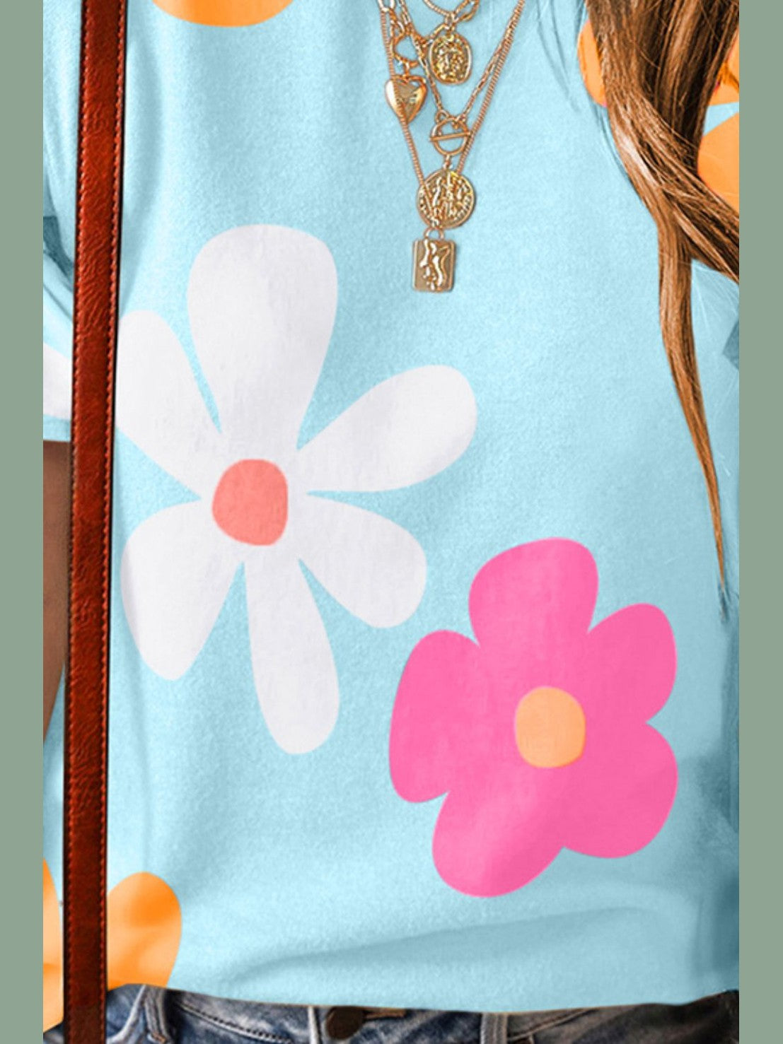 Flower Round Neck Short Sleeve Blouse