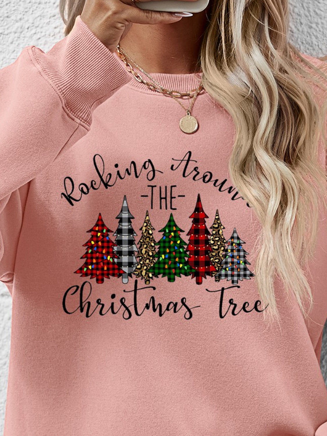 Christmas Tree Graphic Round Neck Sweatshirt NicholesGifts