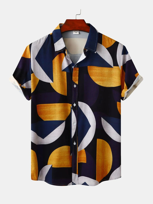 Men's Plus Size Geometric Print Short Sleeve Button-Up Casual Shirt Trendsi
