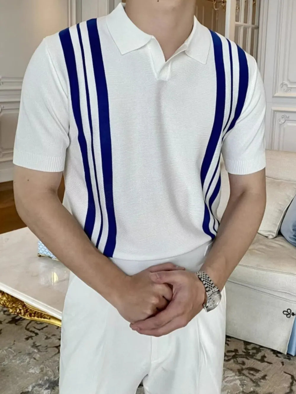 Men's Plus Size Contrast Collared Neck Short Sleeve Polo