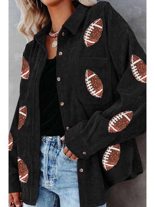 Sequin Football Button Up Long Sleeve Jacket NicholesGifts