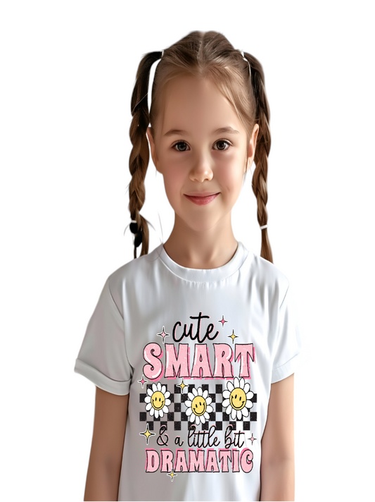 Girls Cute Smart Dramatic Short Sleeve Crewneck T-Shirt
