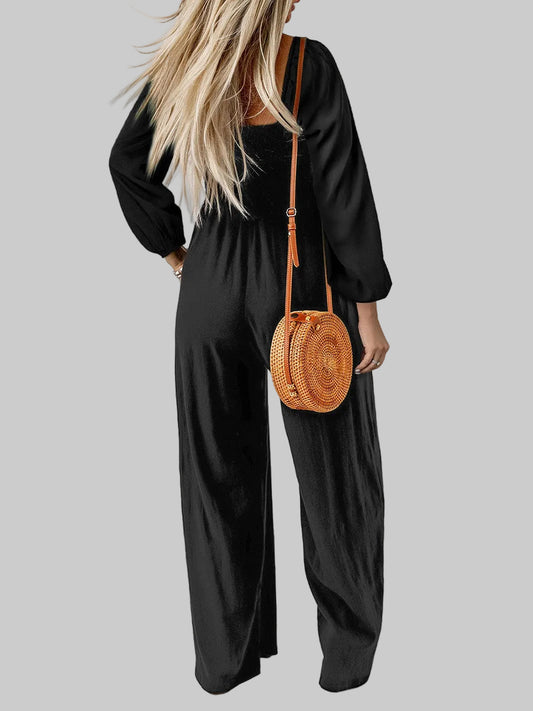 Square Neck Raglan Sleeve Jumpsuit with Pocket Trendsi